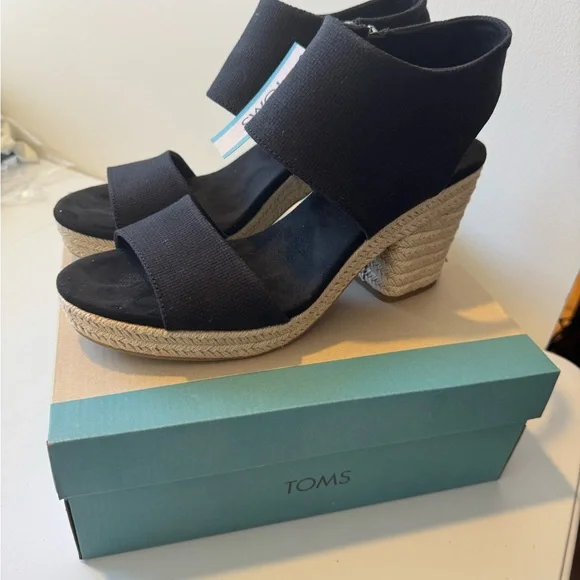 TOMS Women's Black Wedge Majorca Sandals, Size 12, BRAND NEW - Picture 2 of 5